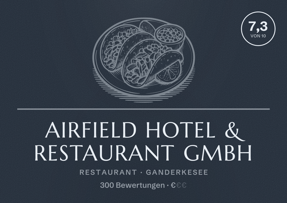 Illustriertes Poster von Airfield Hotel & Restaurant GmbH, Restaurant in Ganderkesee: Bewertung 7,3 von 10 aus 300 Bewertungen, Preisniveau €
