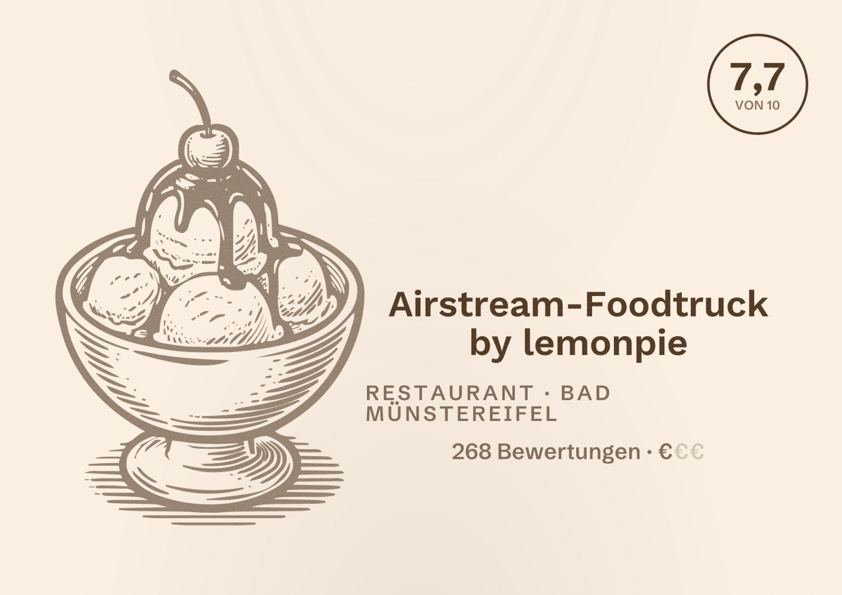 Illustriertes Poster von Airstream-Foodtruck by lemonpie, Restaurant in Bad Münstereifel: Bewertung 7,7 von 10 aus 268 Bewertungen, Preisniveau €