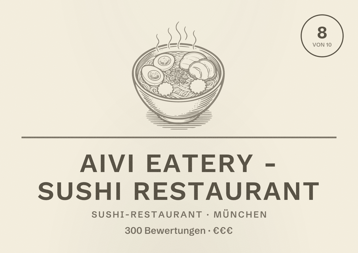 Illustriertes Poster von AIVI Eatery - Sushi Restaurant, Sushi-Restaurant in München: Bewertung 8,0 von 10 aus 300 Bewertungen, Preisniveau €€€