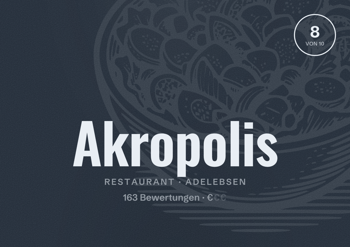 Illustriertes Poster von Akropolis, Restaurant in Adelebsen: Bewertung 8 von 10 aus 163 Bewertungen, Preisniveau €