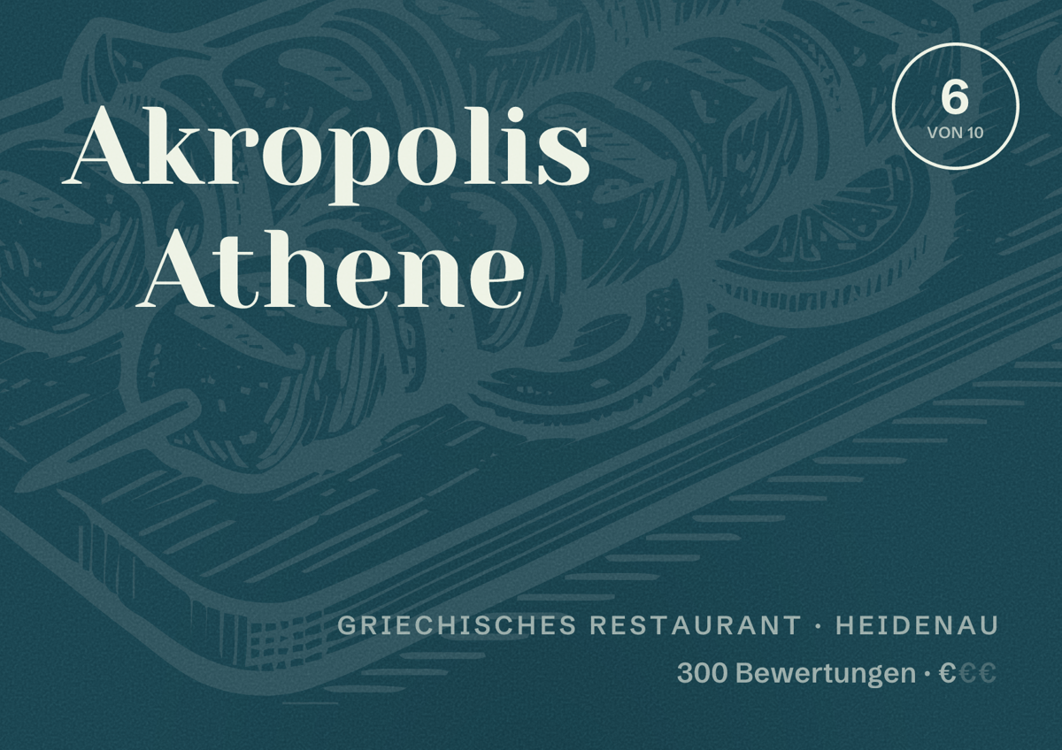Illustriertes Poster von Akropolis Athene, Griechisches Restaurant in Heidenau: Bewertung 6 von 10 aus 300 Bewertungen, Preisniveau €
