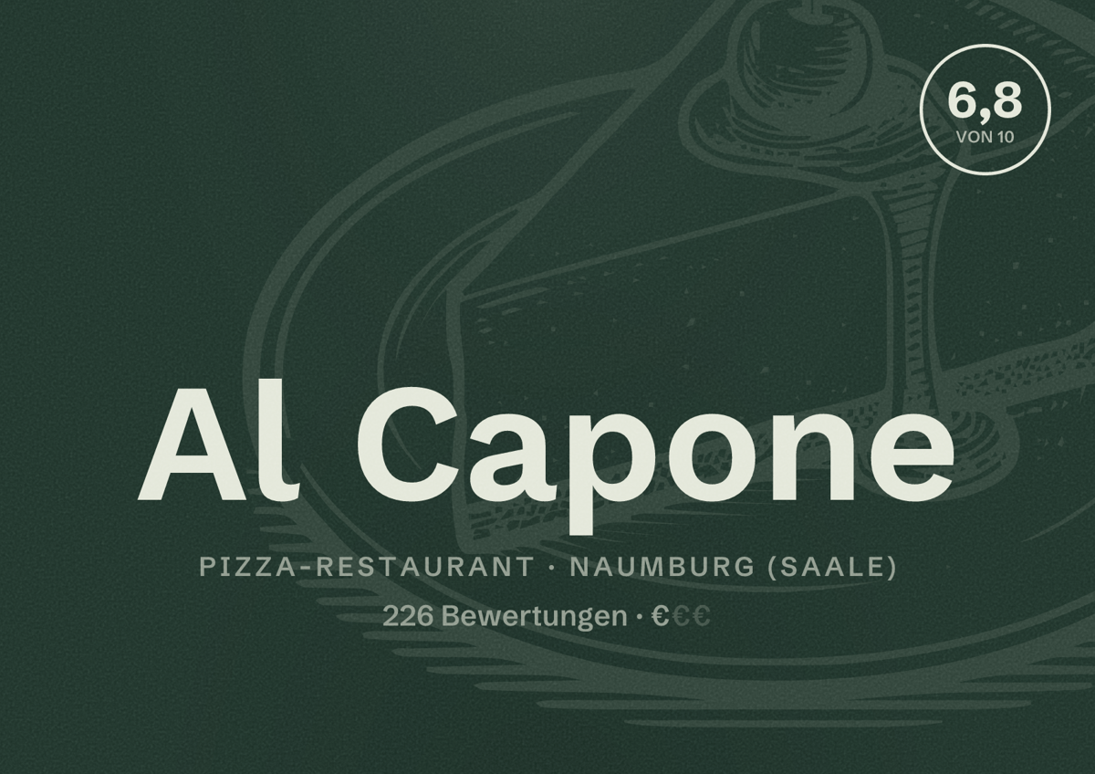 Illustriertes Poster von Al Capone, Pizza-Restaurant in Naumburg (Saale): Bewertung 6,8 von 10 aus 226 Bewertungen, Preisniveau €