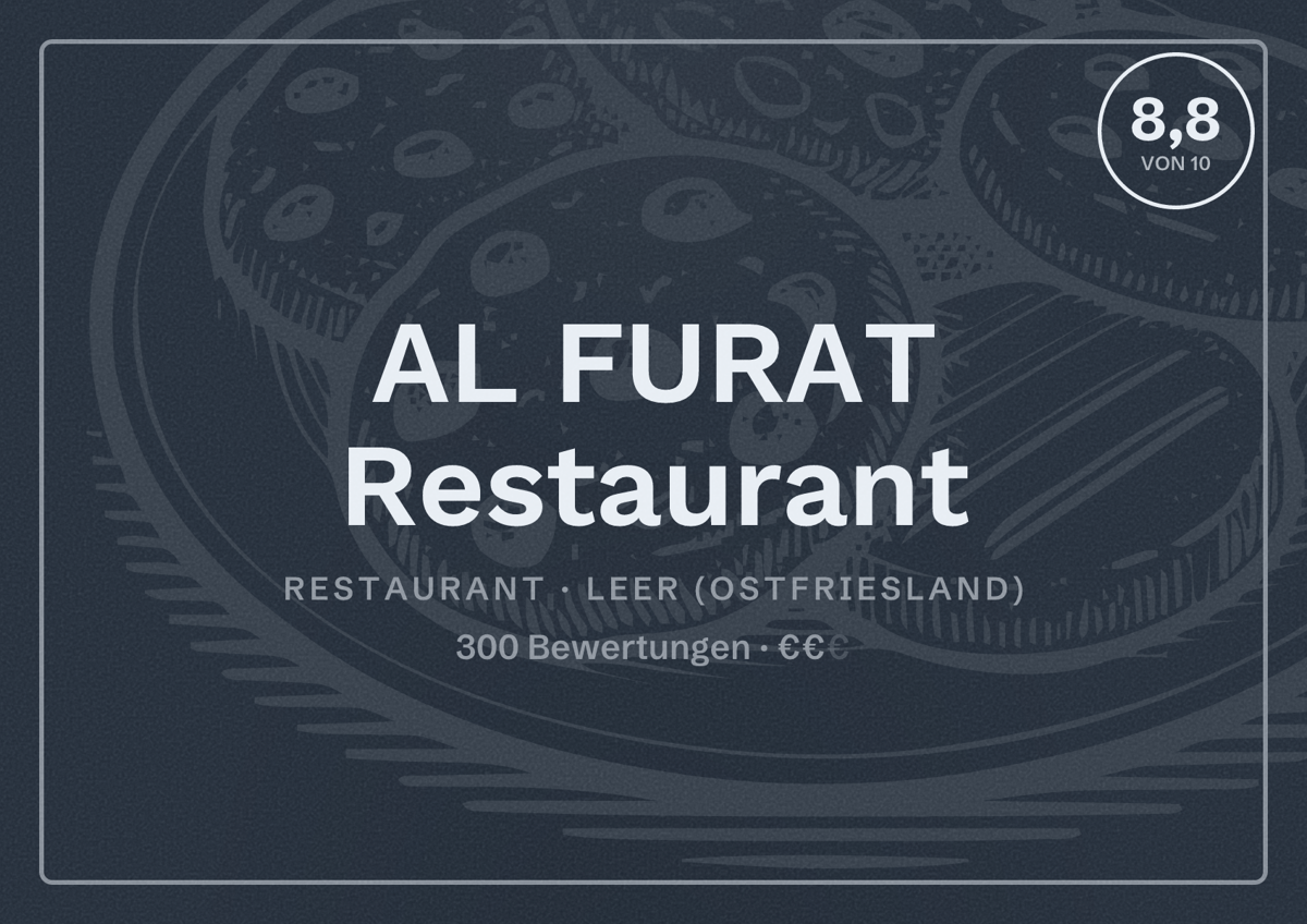 Illustriertes Poster von AL FURAT Restaurant, Restaurant in Leer (Ostfriesland): Bewertung 8,8 von 10 aus 300 Bewertungen, Preisniveau €€