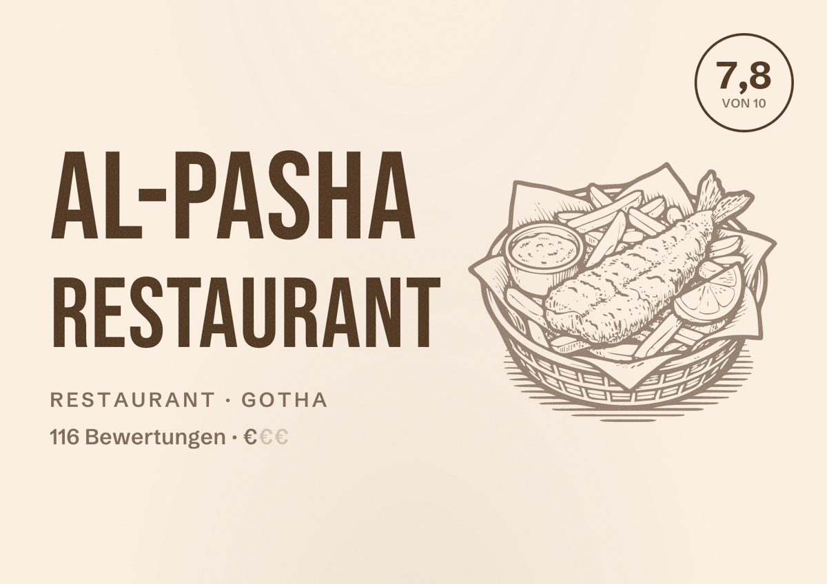 Illustriertes Poster von AL-PASHA Restaurant, Restaurant in Gotha: Bewertung 7,8 von 10 aus 116 Bewertungen, Preisniveau €