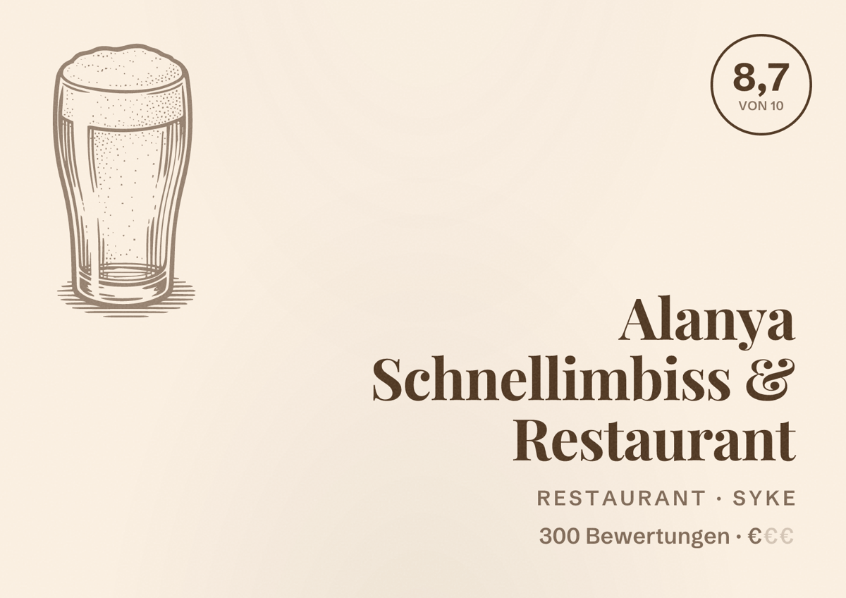 Illustriertes Poster von Alanya Schnellimbiss & Restaurant, Restaurant in Syke: Bewertung 8,7 von 10 aus 300 Bewertungen, Preisniveau €