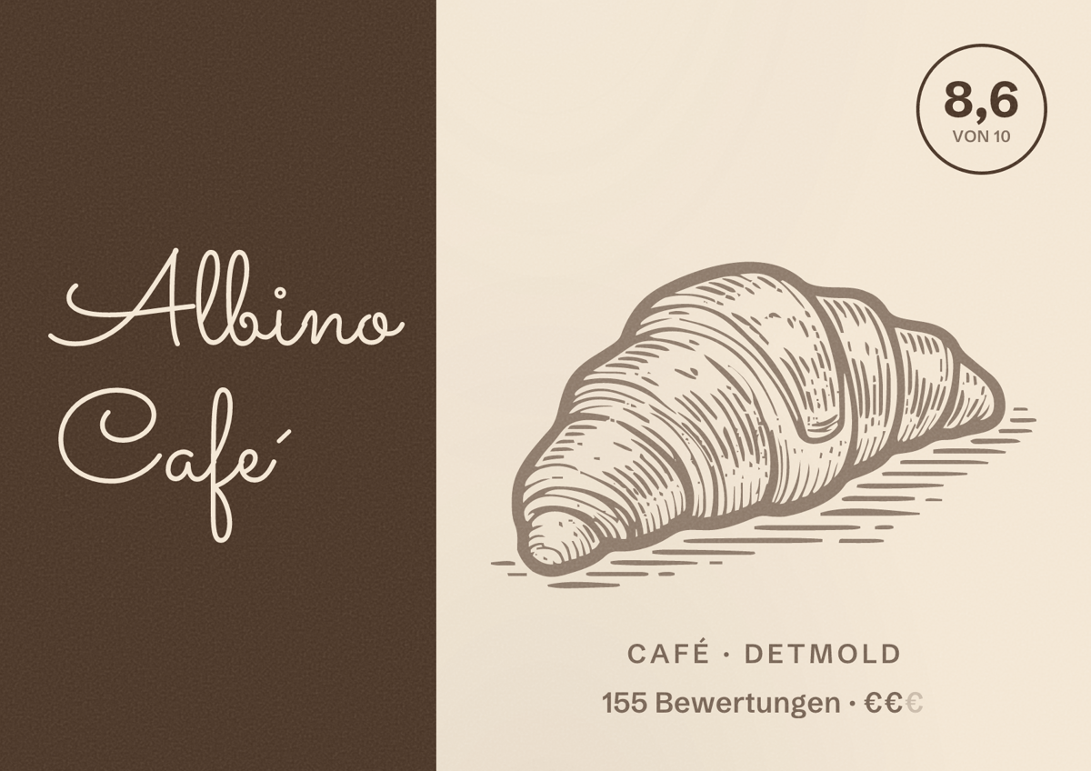 Illustriertes Poster von Albino Cafe´, Café in Detmold: Bewertung 8,6 von 10 aus 155 Bewertungen, Preisniveau €€