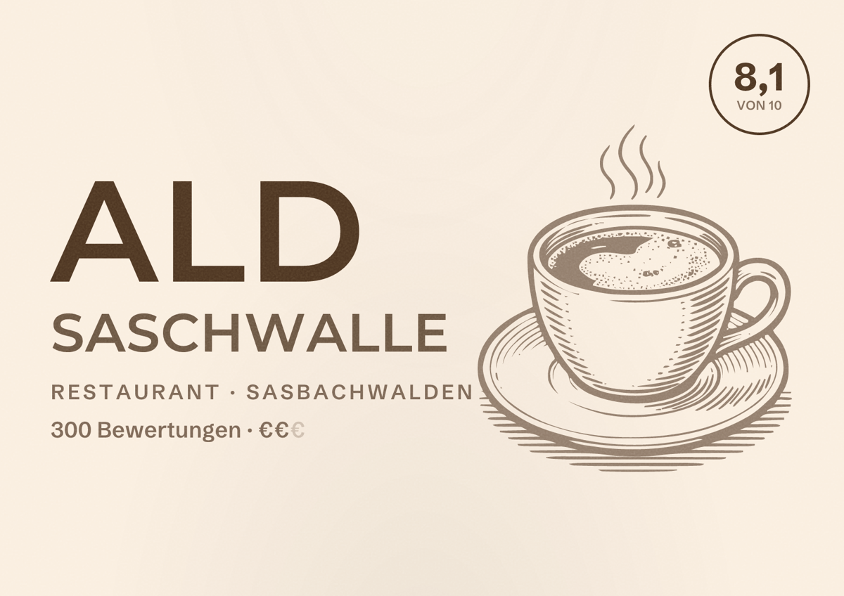 Illustriertes Poster von Ald Saschwalle, Restaurant in Sasbachwalden: Bewertung 8,1 von 10 aus 300 Bewertungen, Preisniveau €€