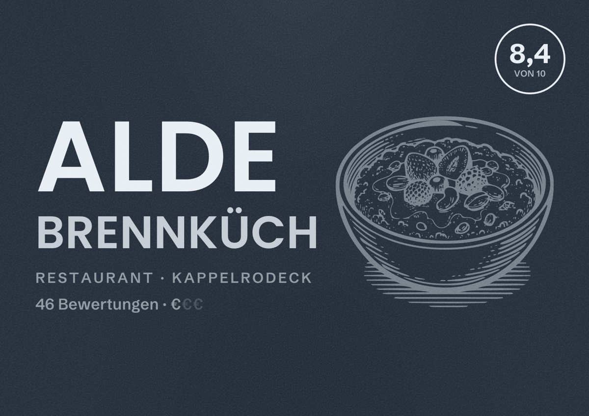 Illustriertes Poster von Alde Brennküch, Restaurant in Kappelrodeck: Bewertung 8,4 von 10 aus 46 Bewertungen, Preisniveau €