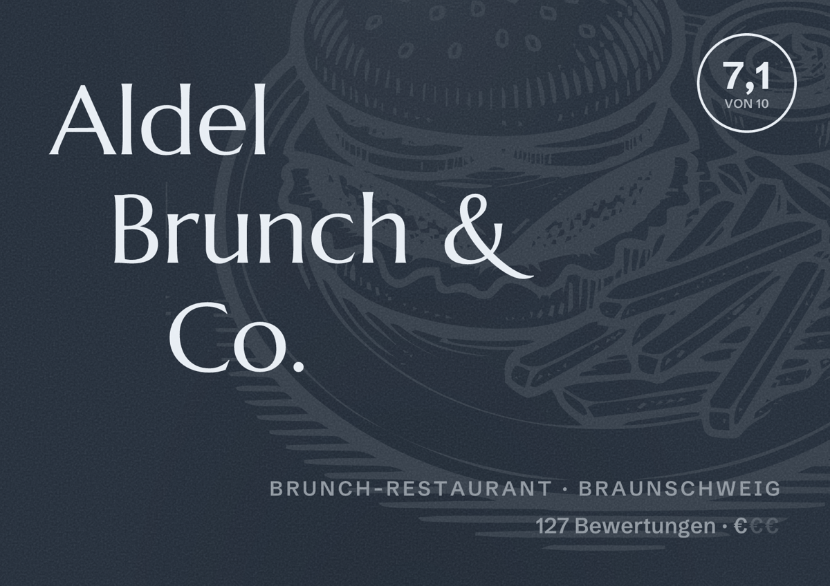 Illustriertes Poster von Aldel Brunch & Co., Brunch-Restaurant in Braunschweig: Bewertung 7,1 von 10 aus 127 Bewertungen, Preisniveau €