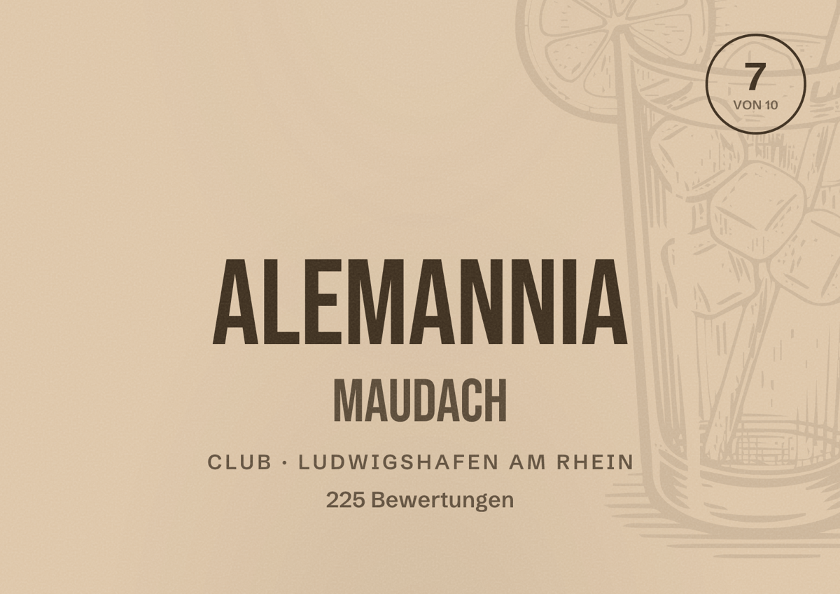 Illustriertes Poster von Alemannia Maudach, Club in Ludwigshafen am Rhein: Bewertung 7 von 10 aus 225 Bewertungen