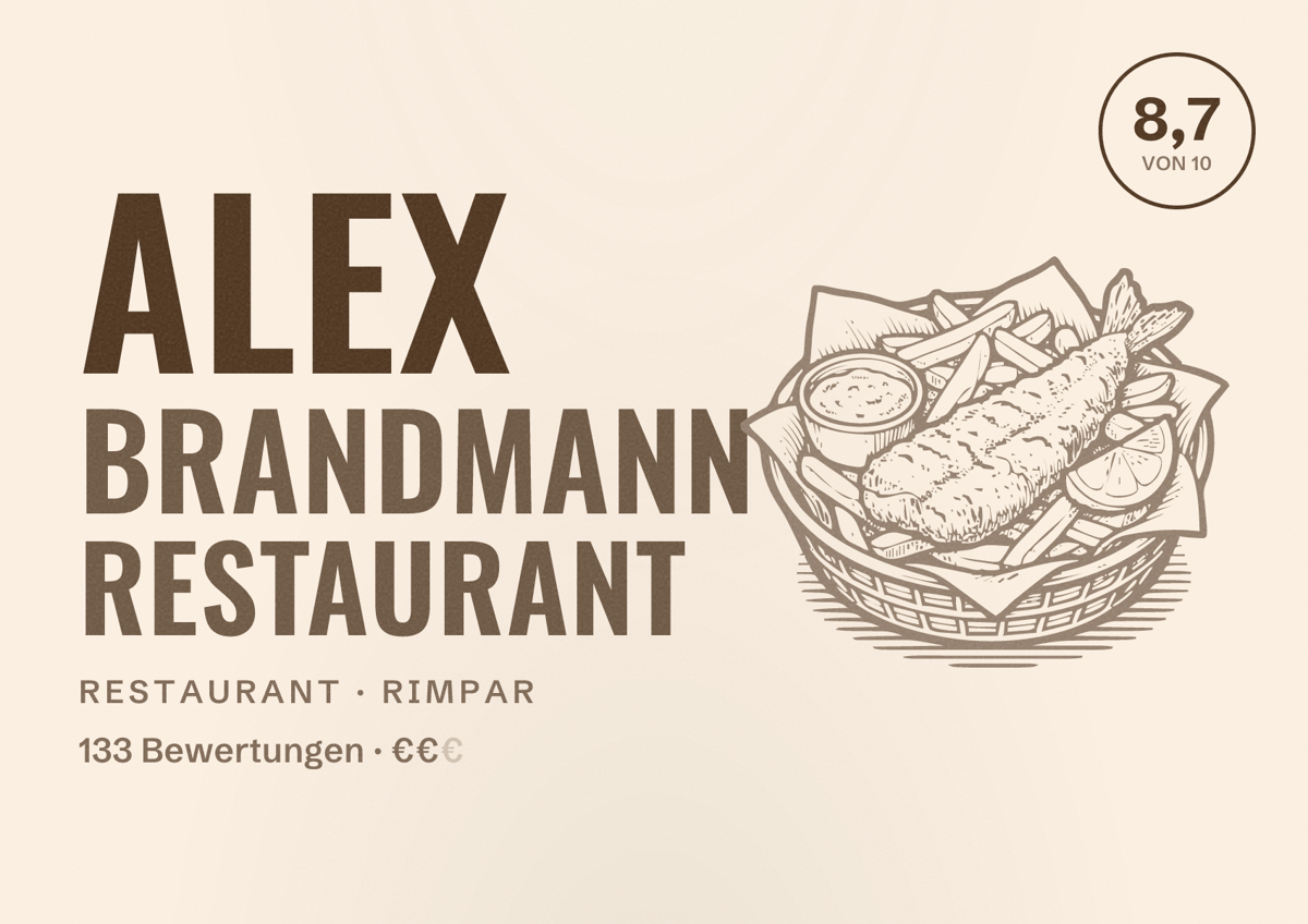 Illustriertes Poster von Alex Brandmann Restaurant, Restaurant in Rimpar: Bewertung 8,7 von 10 aus 133 Bewertungen, Preisniveau €€