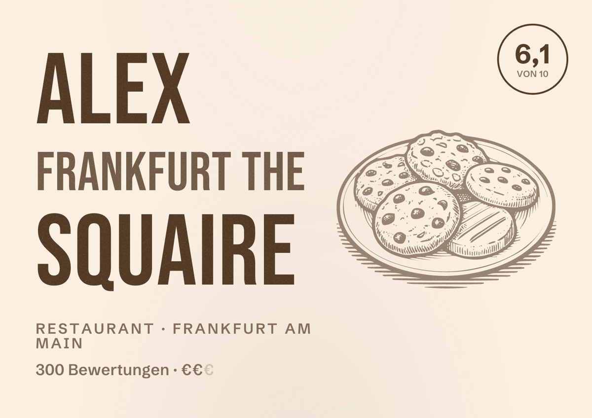 Illustriertes Poster von ALEX Frankfurt The Squaire, Restaurant in Frankfurt am Main: Bewertung 6,1 von 10 aus 300 Bewertungen, Preisniveau €€