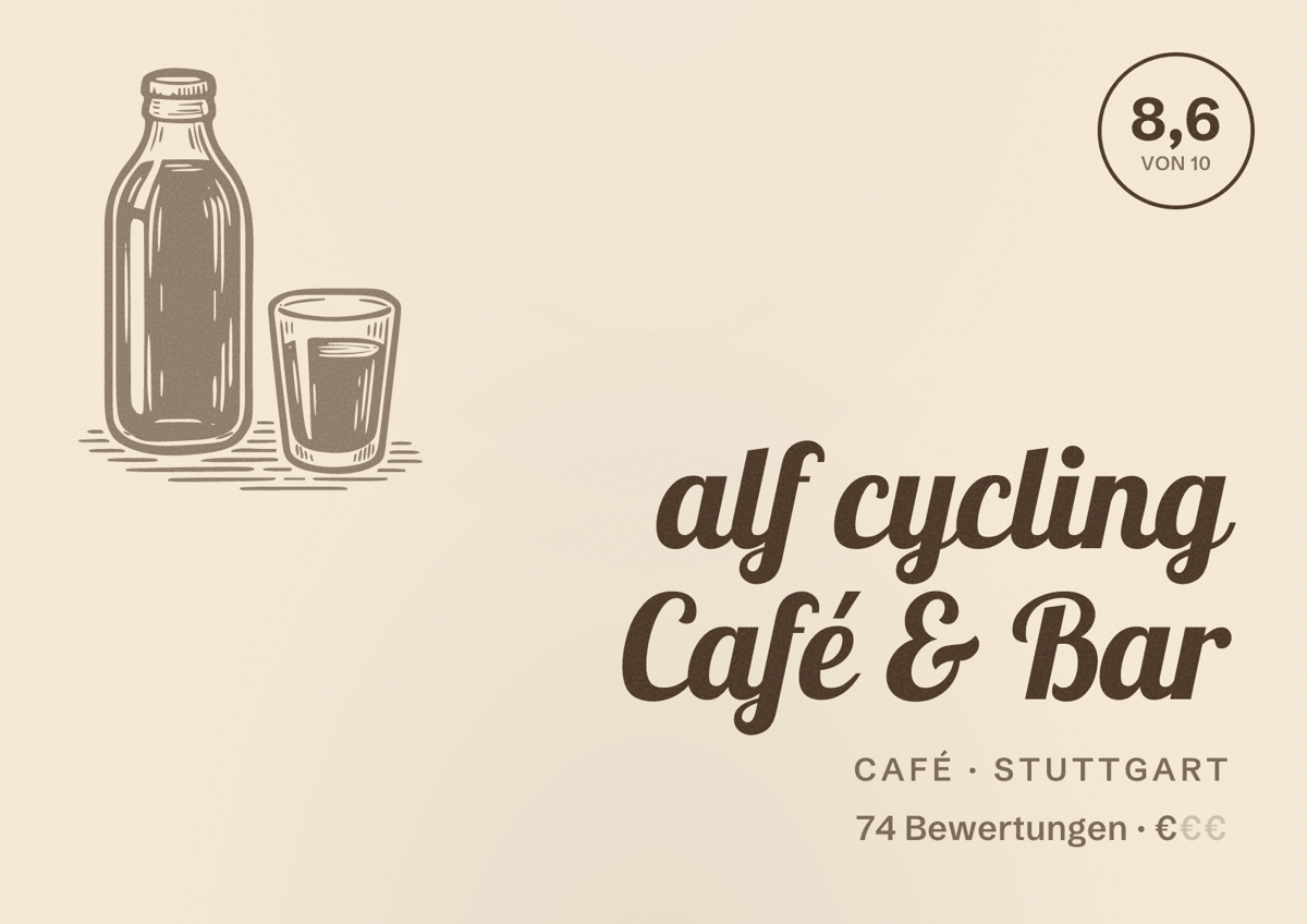 Illustriertes Poster von alf cycling Café & Bar, Café in Stuttgart: Bewertung 8,6 von 10 aus 74 Bewertungen, Preisniveau €