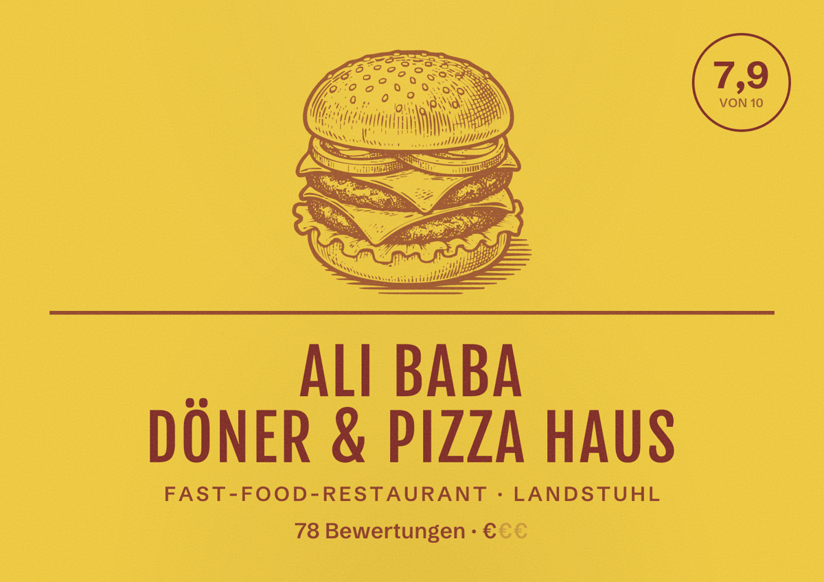 Illustriertes Poster von Ali Baba Döner & Pizza Haus, Fast-Food-Restaurant in Landstuhl: Bewertung 7,9 von 10 aus 78 Bewertungen, Preisniveau €