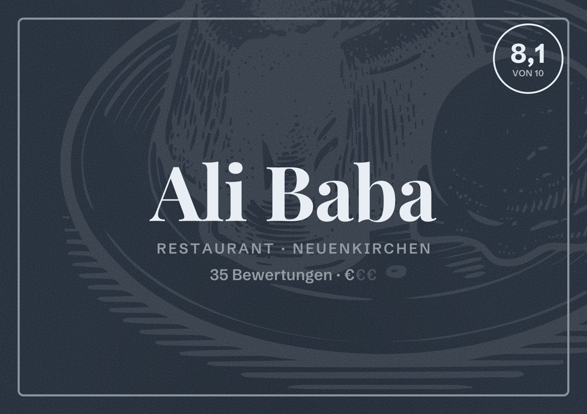 Illustriertes Poster von Ali Baba, Restaurant in Neuenkirchen: Bewertung 8,1 von 10 aus 35 Bewertungen, Preisniveau €