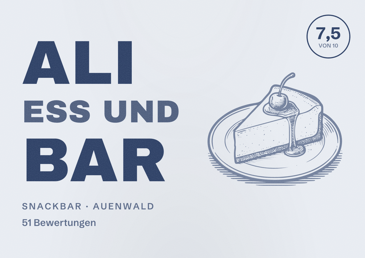 Illustriertes Poster von Ali Ess und Bar, Snackbar in Auenwald: Bewertung 7,5 von 10 aus 51 Bewertungen