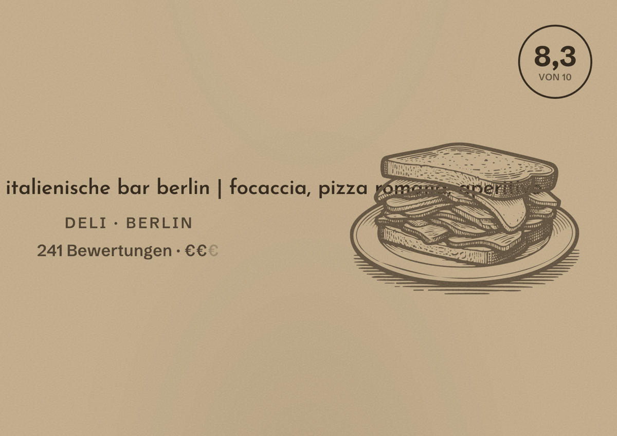 Illustriertes Poster von alimentari totti | italienische bar berlin | focaccia, pizza romana, aperitivo, Deli in Berlin: Bewertung 8,3 von 10 aus 241 Bewertungen, Preisniveau €€