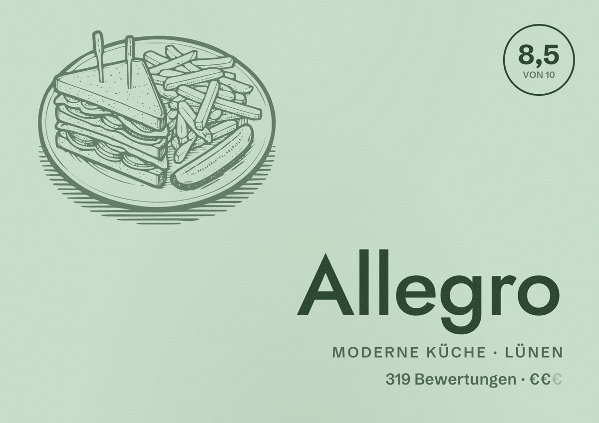 Illustriertes Poster von Allegro, Moderne Küche in Lünen: Bewertung 8,5 von 10 aus 319 Bewertungen, Preisniveau €€