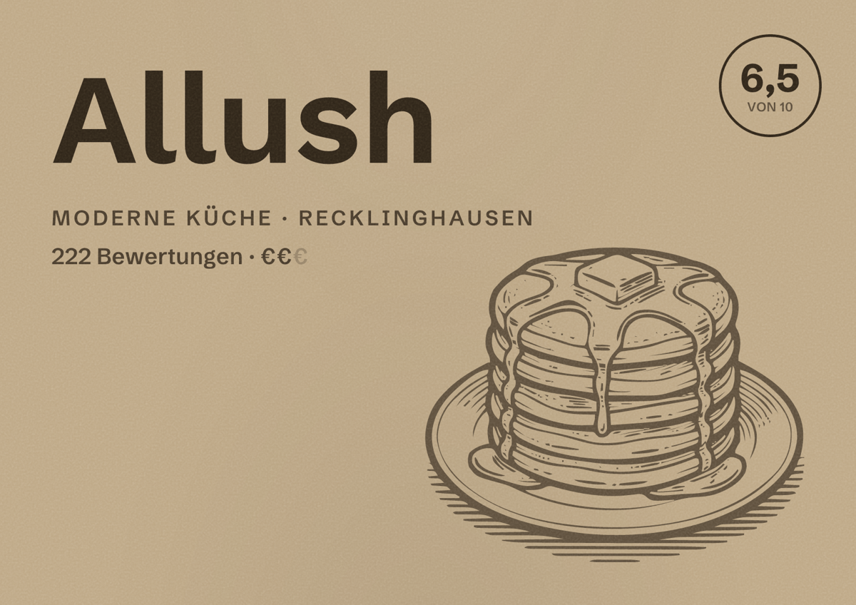 Illustriertes Poster von Allush, Moderne Küche in Recklinghausen: Gästebewertung 6,5 von 10 aus 222 Bewertungen