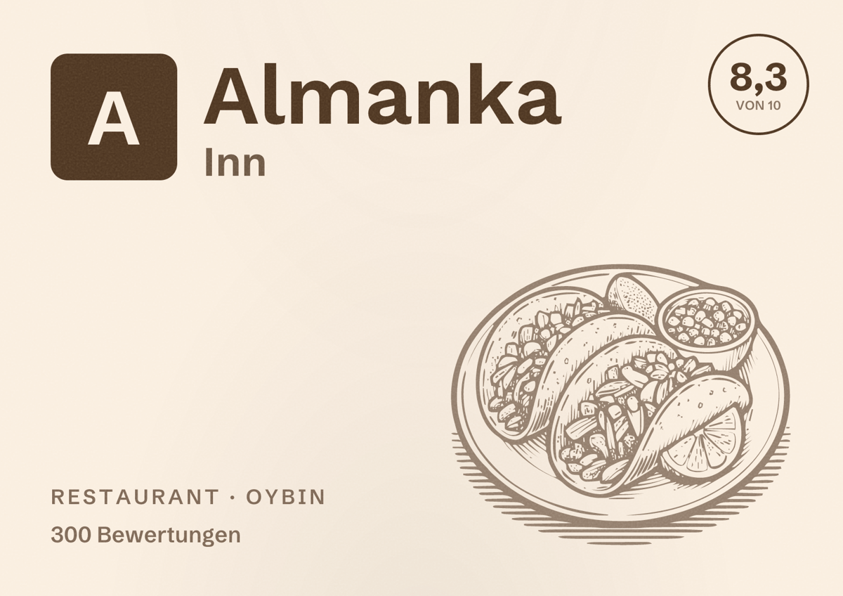 Illustriertes Poster von Almanka Inn, Restaurant in Oybin: Bewertung 8,3 von 10 aus 300 Bewertungen