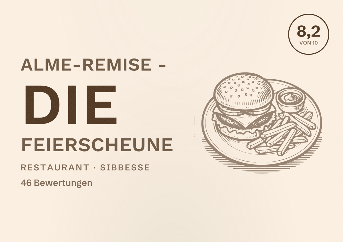 Illustriertes Poster von Alme-Remise - Die Feierscheune, Restaurant in Sibbesse: Bewertung 8,2 von 10 aus 46 Bewertungen