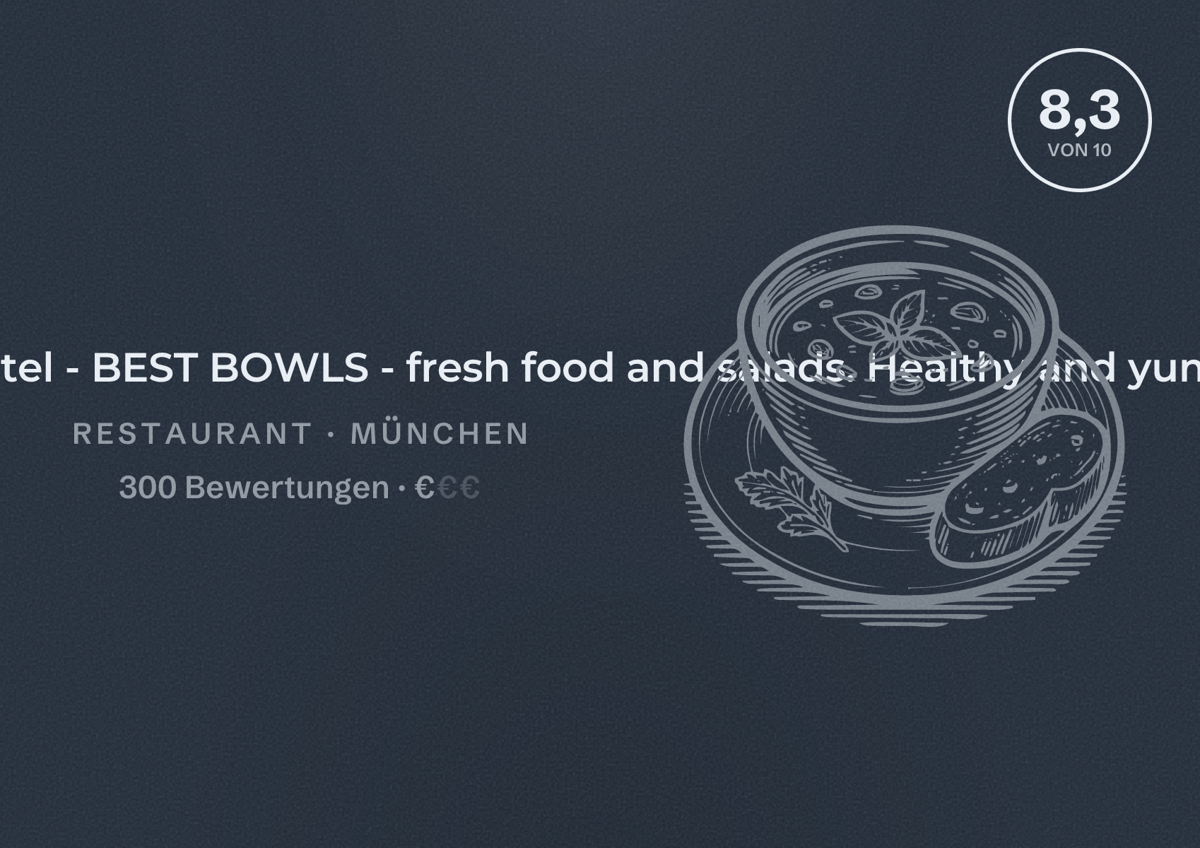 Illustriertes Poster von Aloha POKE im Werksviertel - BEST BOWLS - fresh food and salads. Healthy and yummy, Restaurant in München: Bewertung 8,3 von 10 aus 300 Bewertungen, Preisniveau €