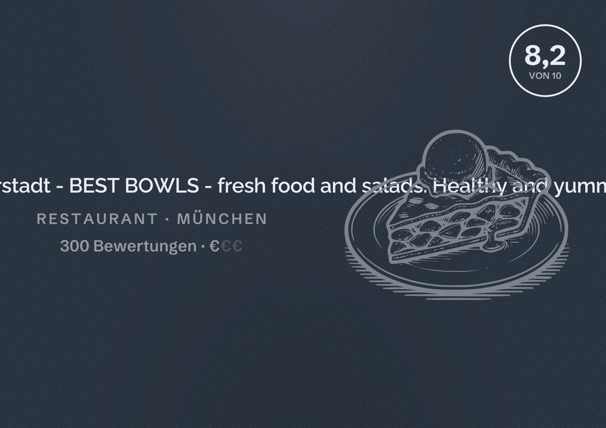 Illustriertes Poster von Aloha POKE in der Maxvorstadt - BEST BOWLS - fresh food and salads. Healthy and yummy, Restaurant in München: Bewertung 8,2 von 10 aus 300 Bewertungen, Preisniveau €