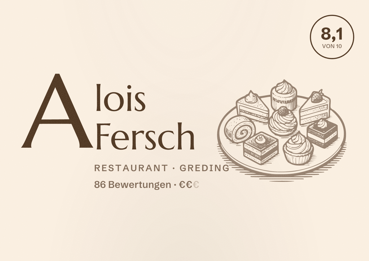 Illustriertes Poster von Alois Fersch, Restaurant in Greding: Bewertung 8,1 von 10 aus 86 Bewertungen, Preisniveau €€