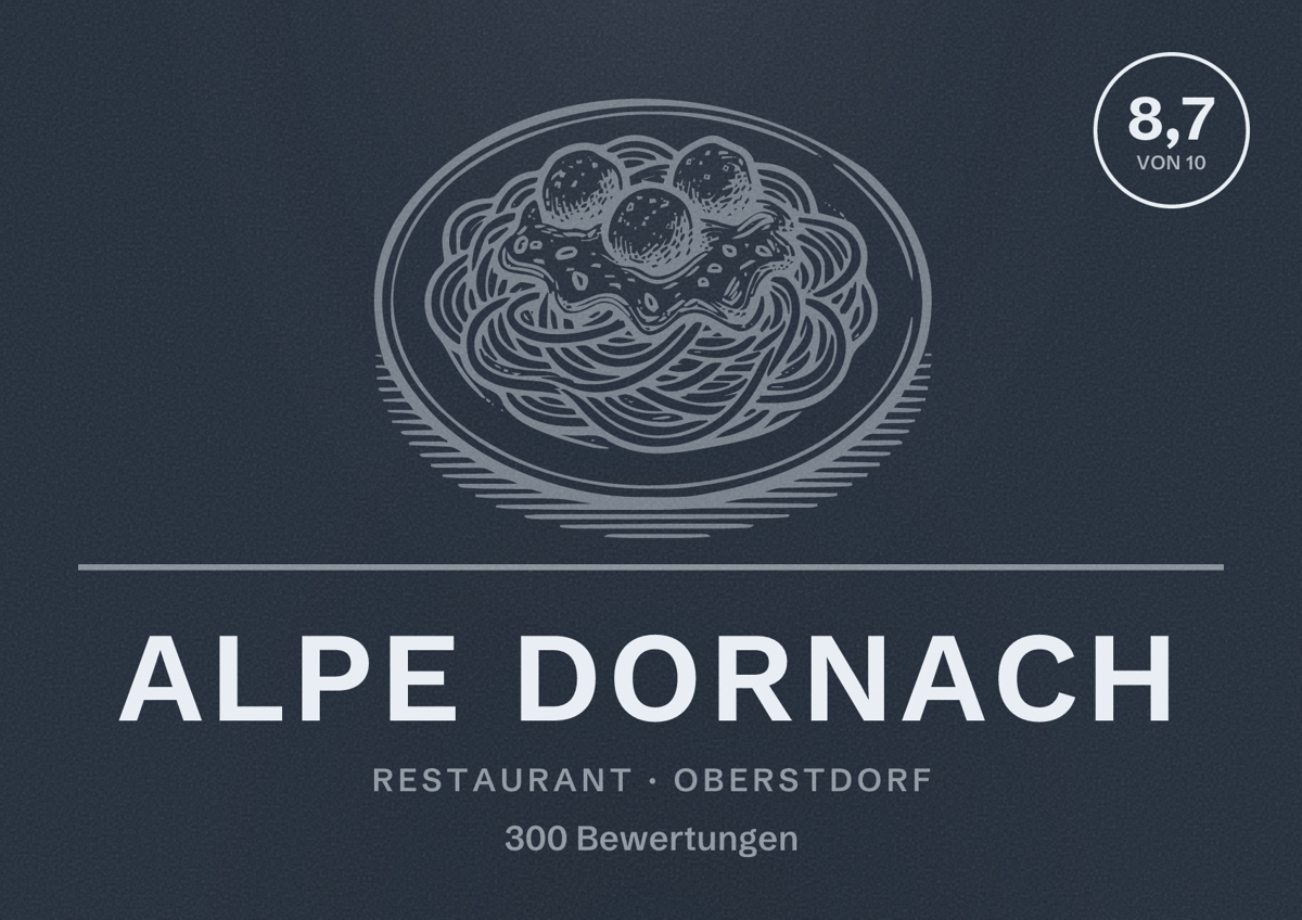 Illustriertes Poster von Alpe Dornach, Restaurant in Oberstdorf: Bewertung 8,7 von 10 aus 300 Bewertungen