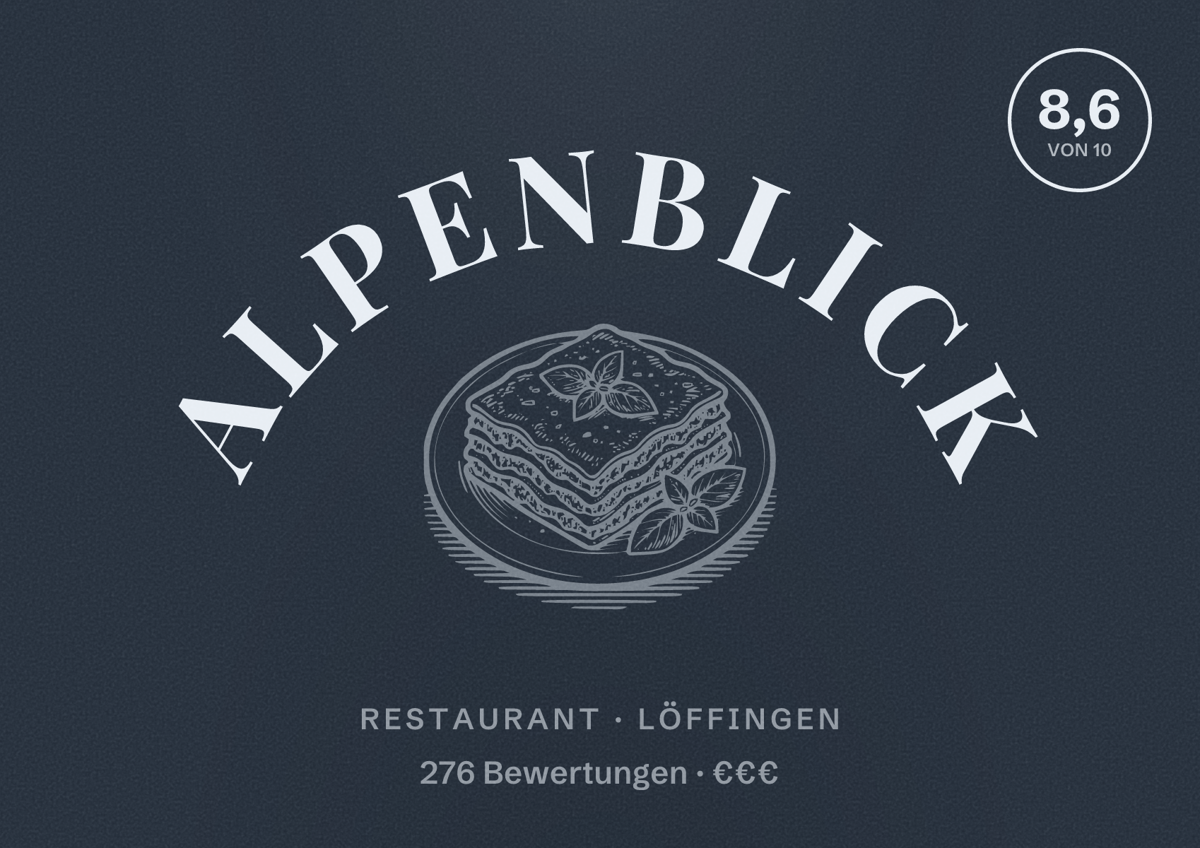 Illustriertes Poster von Alpenblick, Restaurant in Löffingen: Bewertung 8,6 von 10 aus 276 Bewertungen, Preisniveau €€€