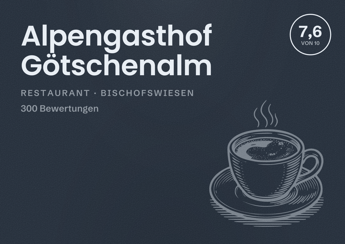 Illustriertes Poster von Alpengasthof Götschenalm, Restaurant in Bischofswiesen: Bewertung 7,6 von 10 aus 300 Bewertungen