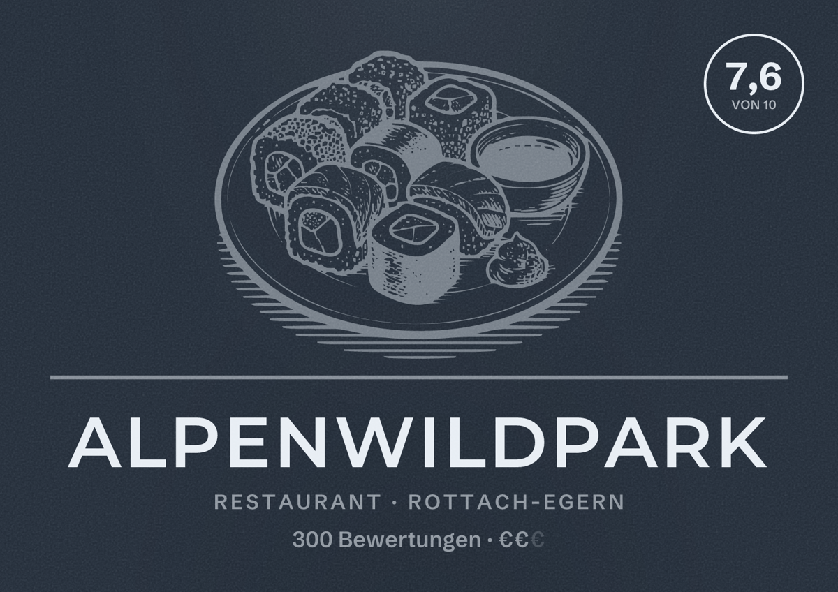 Illustriertes Poster von Alpenwildpark, Restaurant in Rottach-Egern: Bewertung 7,6 von 10 aus 300 Bewertungen, Preisniveau €€