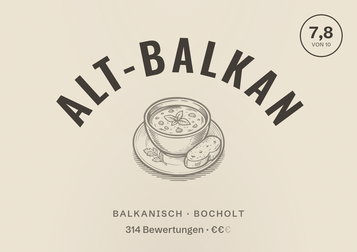 Illustriertes Poster von Alt-Balkan, Balkanisch in Bocholt: Gästebewertung 7,8 von 10 aus 314 Bewertungen