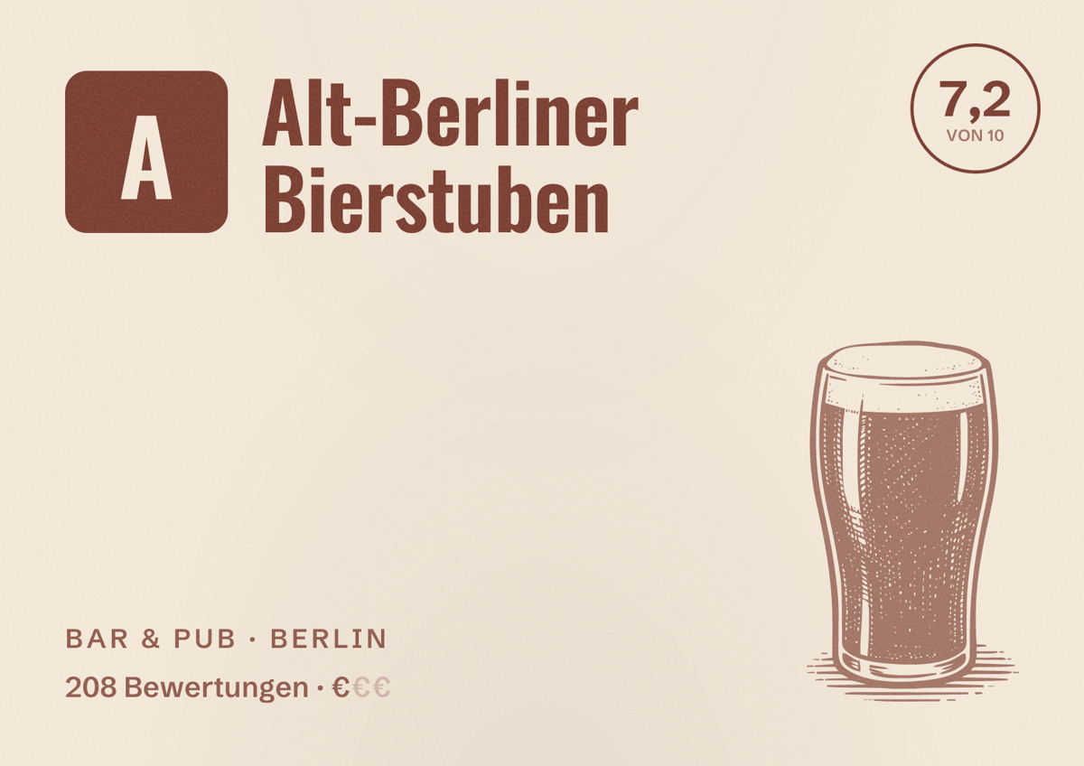 Illustriertes Poster von Alt-Berliner Bierstuben, Bar & Pub in Berlin: Bewertung 7,2 von 10 aus 208 Bewertungen, Preisniveau €