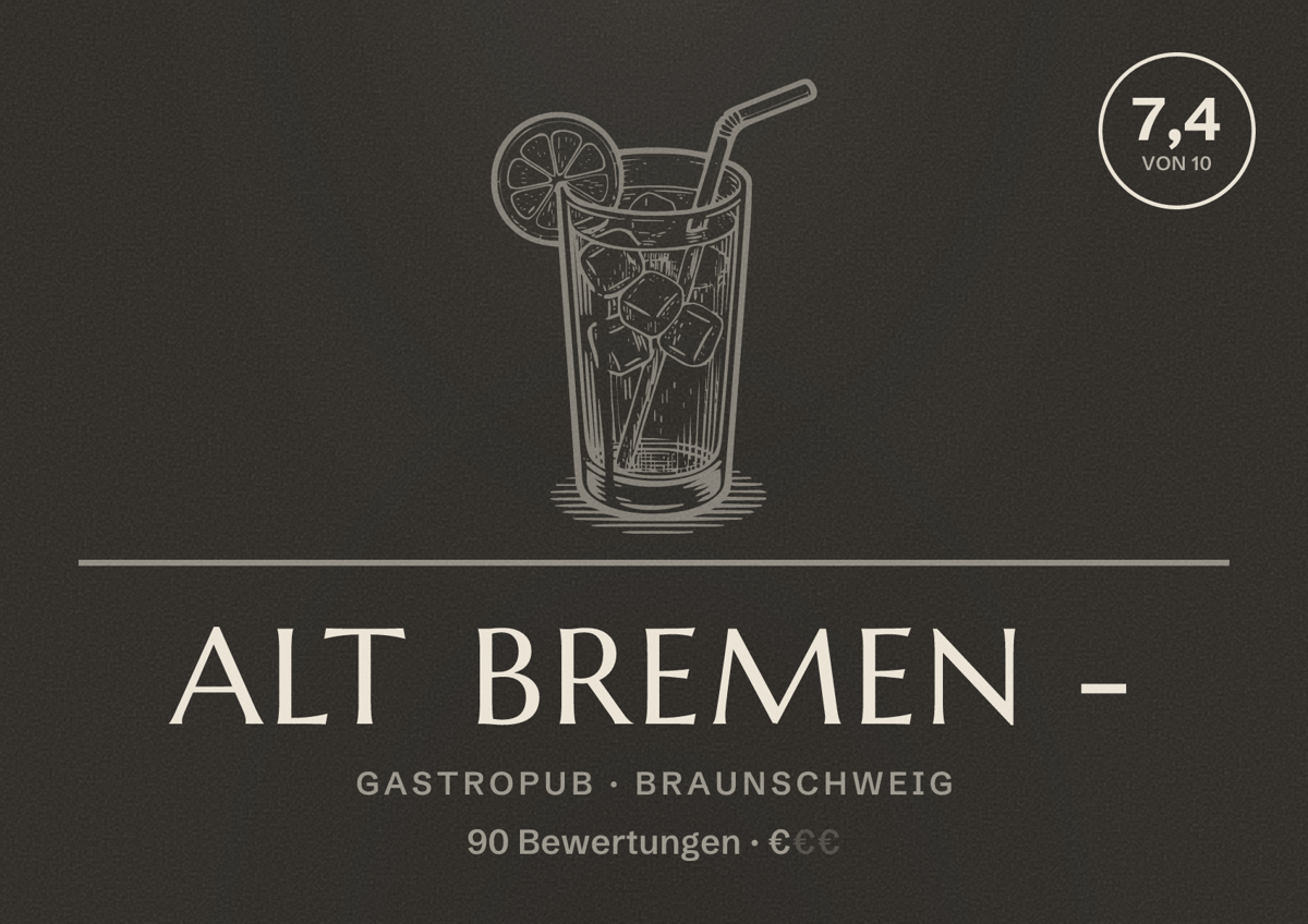 Illustriertes Poster von Alt Bremen -, Gastropub in Braunschweig: Bewertung 7,4 von 10 aus 90 Bewertungen, Preisniveau €