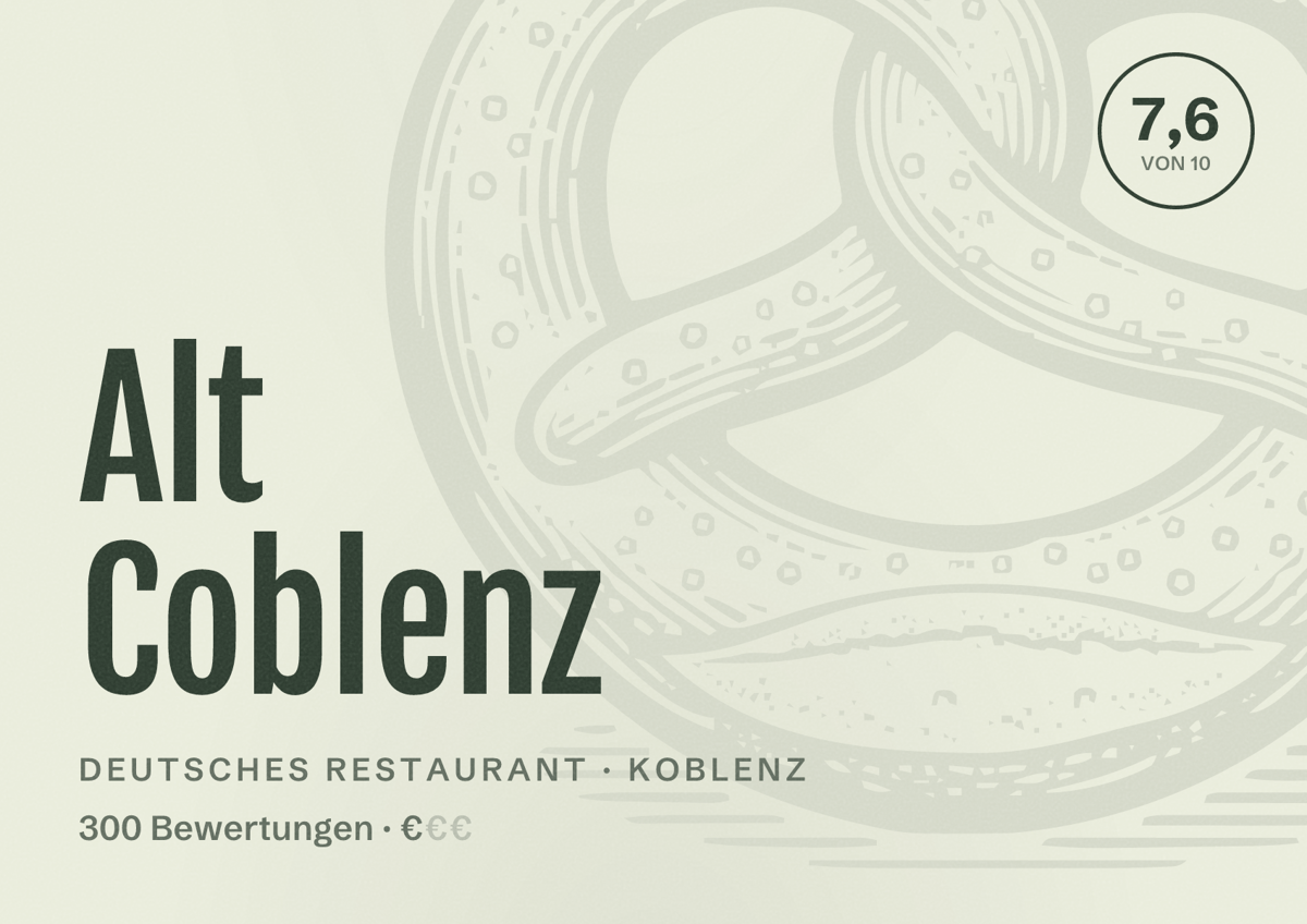 Illustriertes Poster von Alt Coblenz, Deutsches Restaurant in Koblenz: Bewertung 7,6 von 10 aus 300 Bewertungen, Preisniveau €