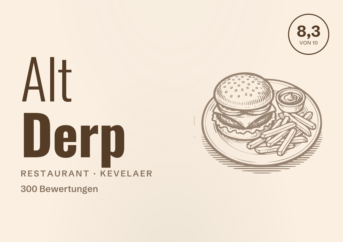Illustriertes Poster von Alt Derp, Restaurant in Kevelaer: Bewertung 8,3 von 10 aus 300 Bewertungen