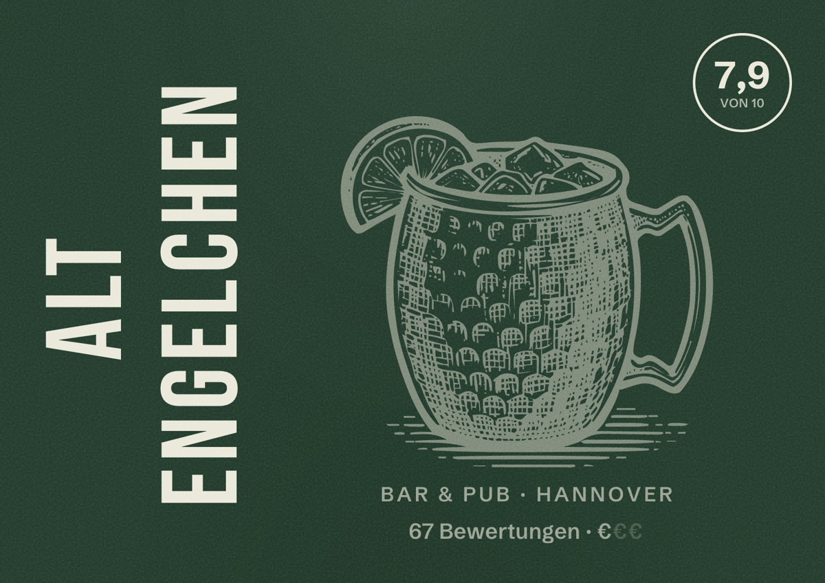 Illustriertes Poster von Alt Engelchen, Bar & Pub in Hannover: Bewertung 7,9 von 10 aus 67 Bewertungen, Preisniveau €