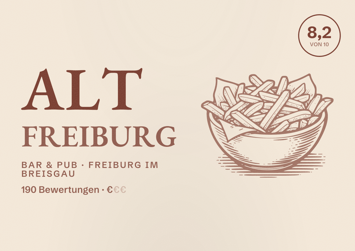 Illustriertes Poster von Alt Freiburg, Bar & Pub in Freiburg im Breisgau: Bewertung 8,2 von 10 aus 190 Bewertungen, Preisniveau €