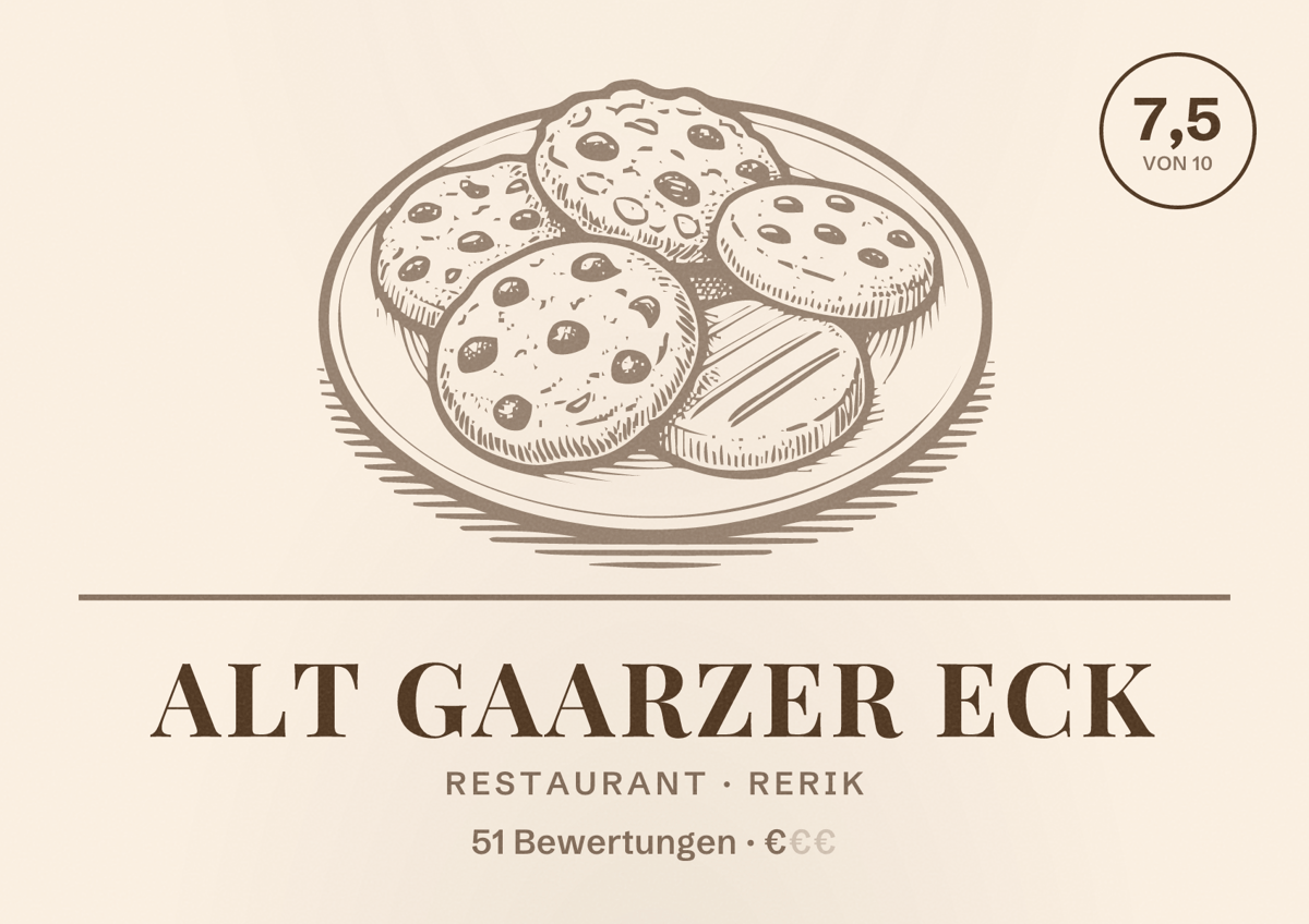 Illustriertes Poster von Alt Gaarzer Eck, Restaurant in Rerik: Bewertung 7,5 von 10 aus 51 Bewertungen, Preisniveau €