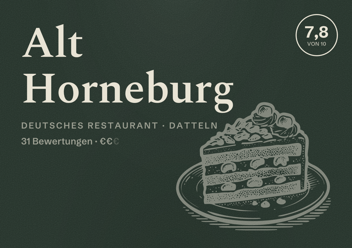 Illustriertes Poster von Alt Horneburg, Deutsches Restaurant in Datteln: Gästebewertung 7,8 von 10 aus 31 Bewertungen