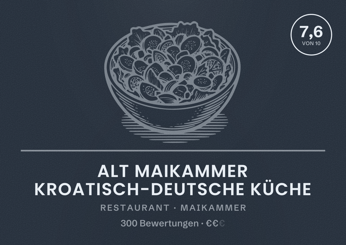 Illustriertes Poster von Alt Maikammer kroatisch-deutsche Küche, Restaurant in Maikammer: Bewertung 7,6 von 10 aus 300 Bewertungen, Preisniveau €€