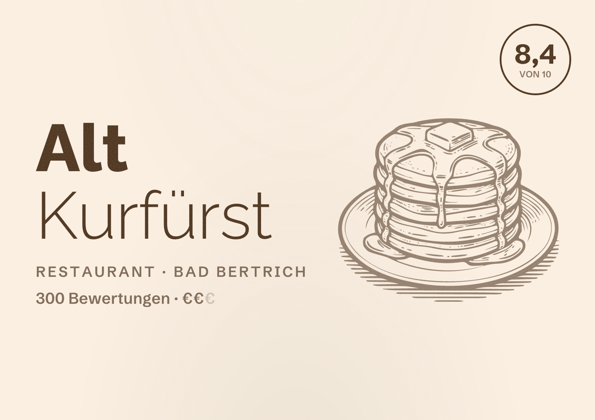 Illustriertes Poster von Alt Kurfürst, Restaurant in Bad Bertrich: Bewertung 8,4 von 10 aus 300 Bewertungen, Preisniveau €€
