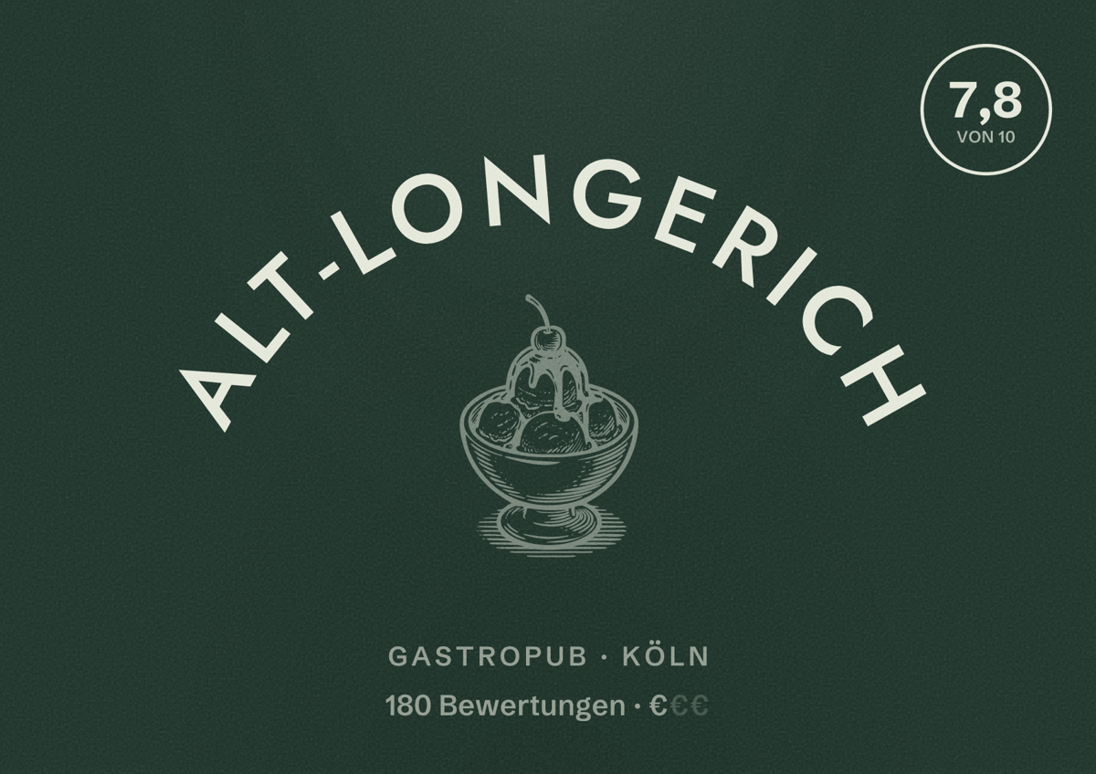 Illustriertes Poster von Alt-Longerich, Gastropub in Köln: Bewertung 7,8 von 10 aus 180 Bewertungen, Preisniveau €