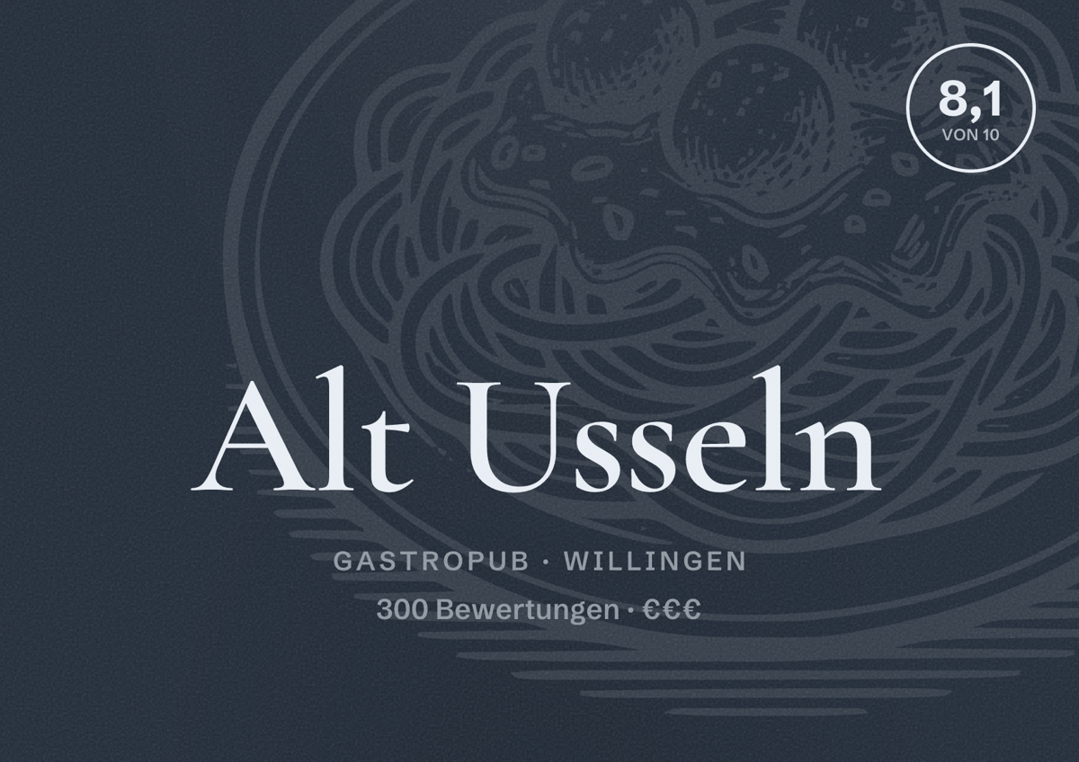 Illustriertes Poster von Alt Usseln, Gastropub in Willingen: Bewertung 8,1 von 10 aus 300 Bewertungen, Preisniveau €€€