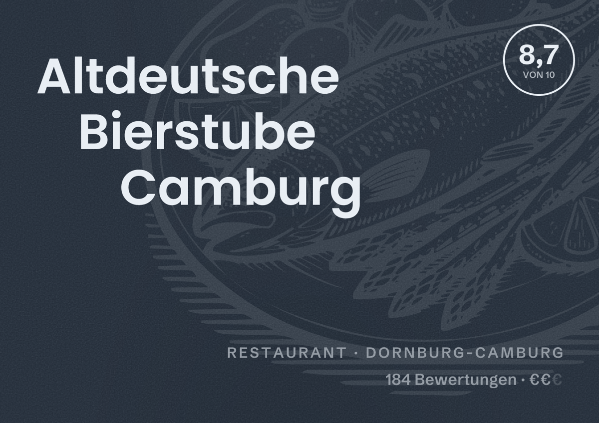 Illustriertes Poster von Altdeutsche Bierstube Camburg, Restaurant in Dornburg-Camburg: Bewertung 8,7 von 10 aus 184 Bewertungen, Preisniveau €€
