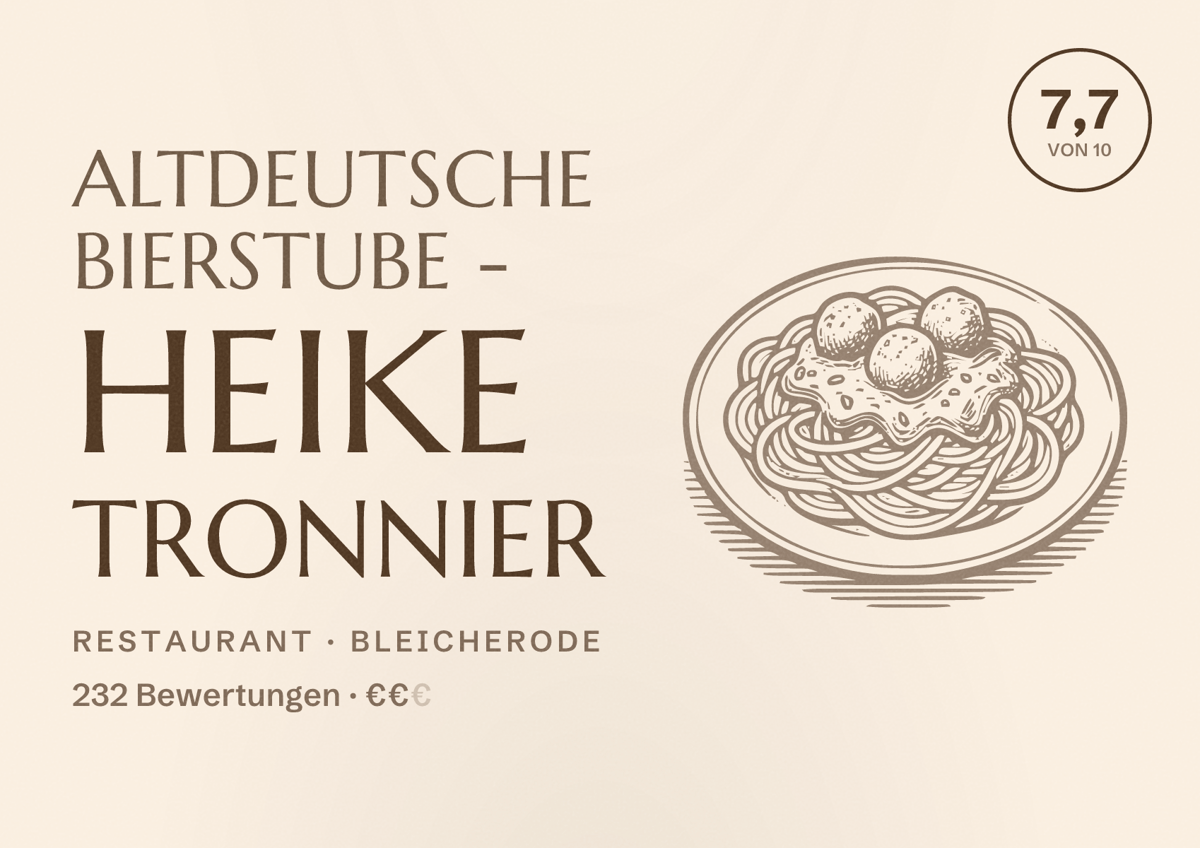 Illustriertes Poster von Altdeutsche Bierstube - Heike Tronnier, Restaurant in Bleicherode: Bewertung 7,7 von 10 aus 232 Bewertungen, Preisniveau €€