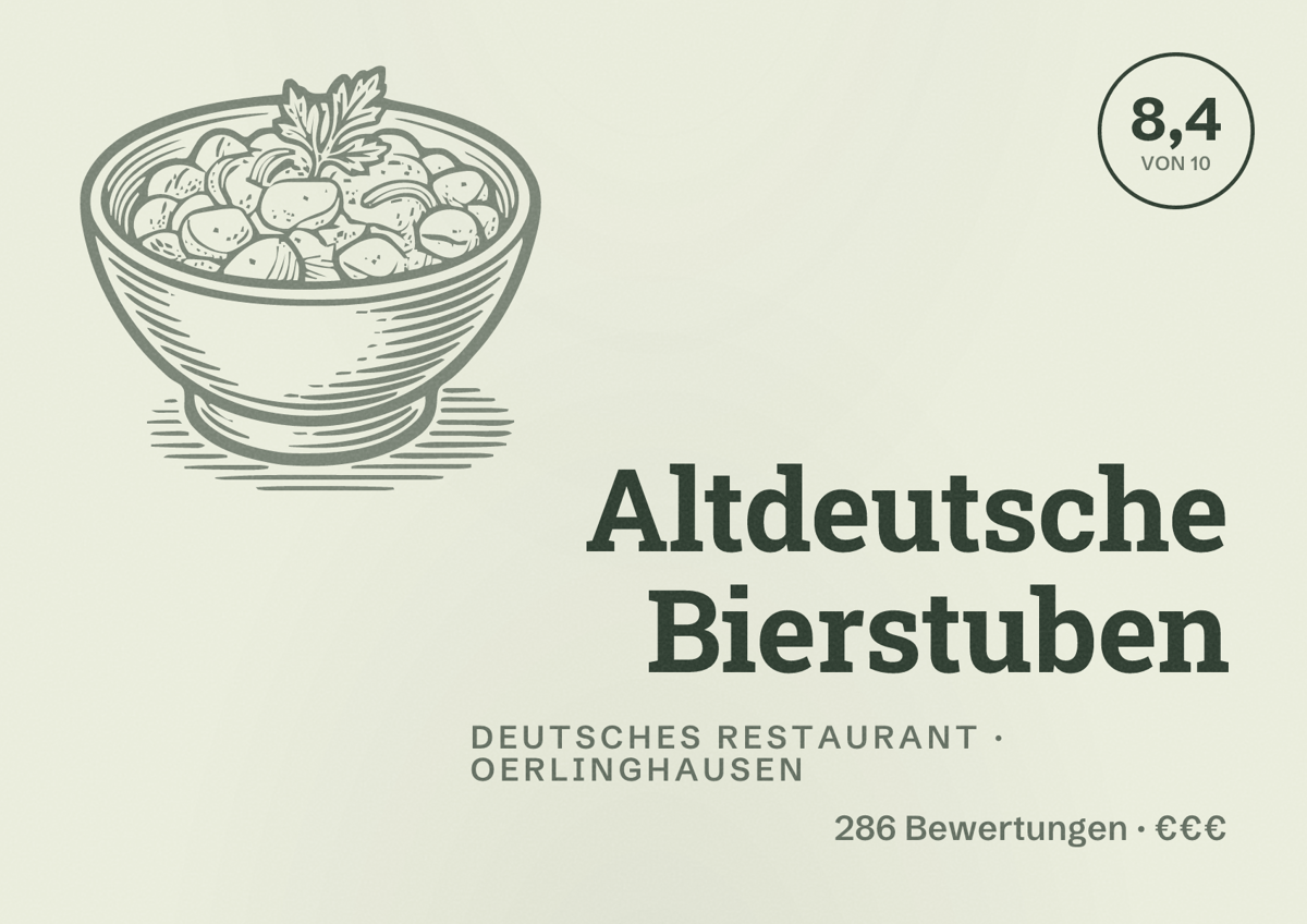Illustriertes Poster von Altdeutsche Bierstuben, Deutsches Restaurant in Oerlinghausen: Bewertung 8,4 von 10 aus 286 Bewertungen, Preisniveau €€€