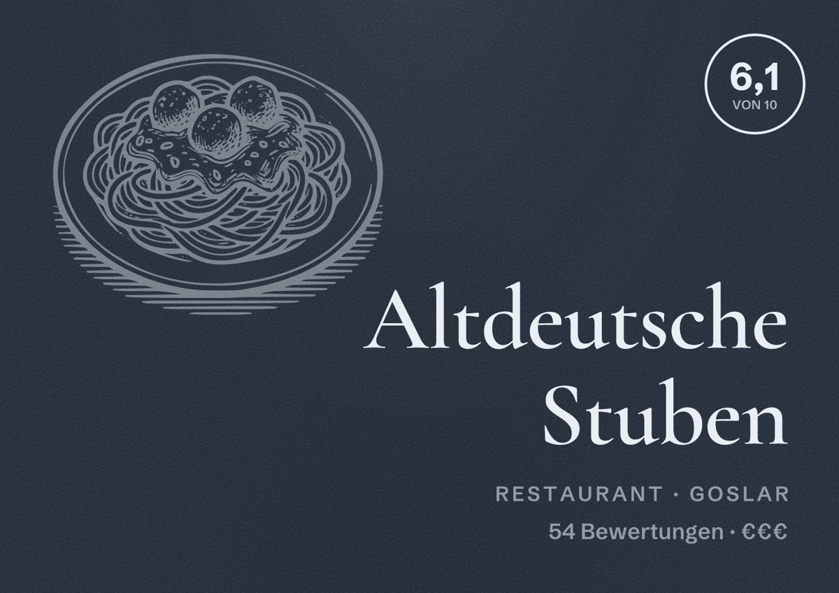 Illustriertes Poster von Altdeutsche Stuben, Restaurant in Goslar: Bewertung 6,1 von 10 aus 54 Bewertungen, Preisniveau €€€