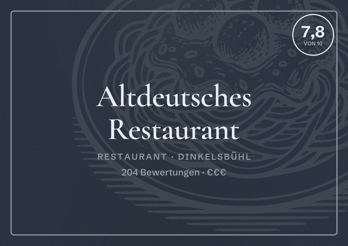 Illustriertes Poster von Altdeutsches Restaurant, Restaurant in Dinkelsbühl: Bewertung 7,8 von 10 aus 204 Bewertungen, Preisniveau €€€